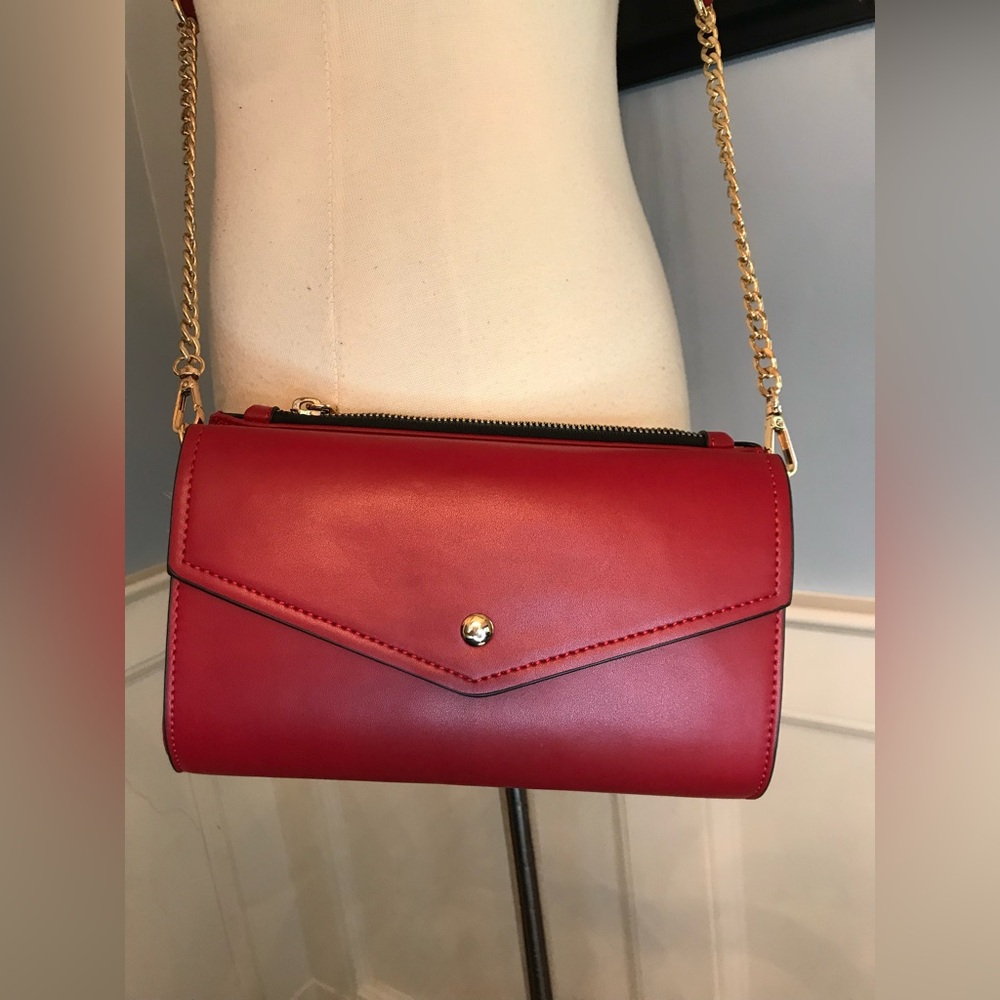 Red Vegan Leather Crossbody Shoulder Purse Handbag Clutch